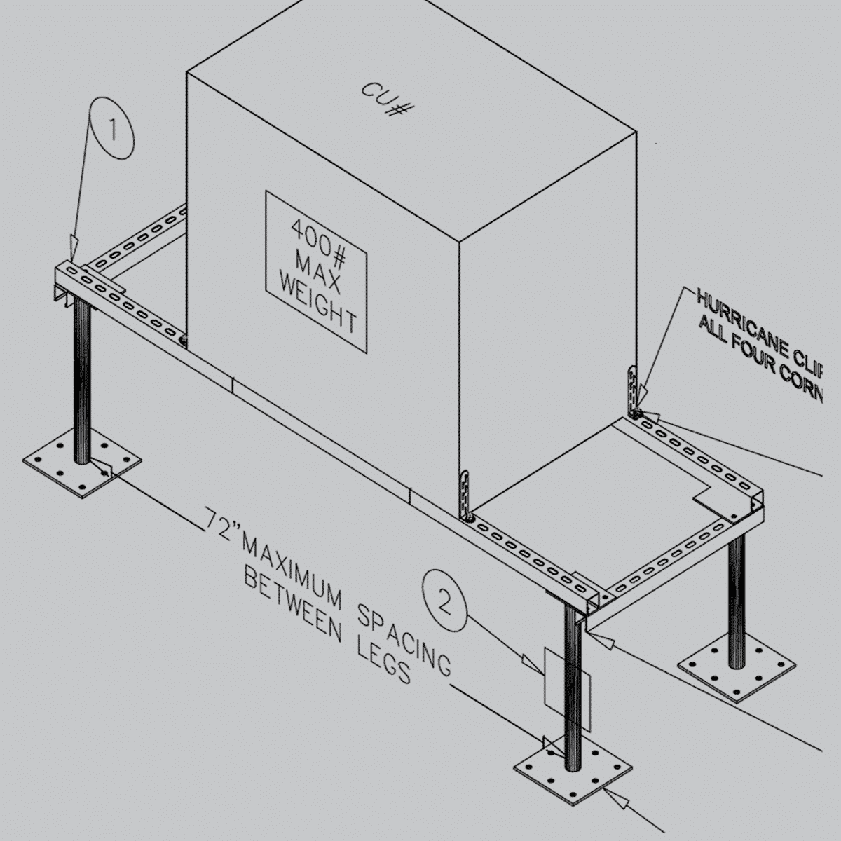 1 Condenser Unistrut Stands / Post Tensioned Slabs Metal Zinc