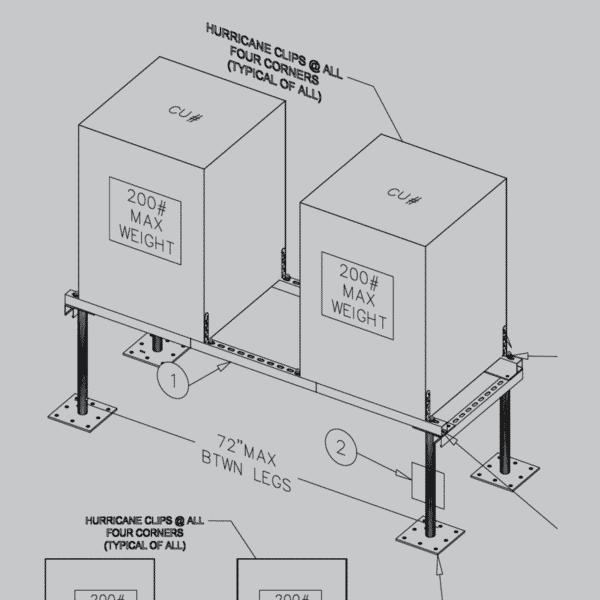 4 Condenser Unistrut Stands / Post - Tensioned Slabs - Metal Zinc