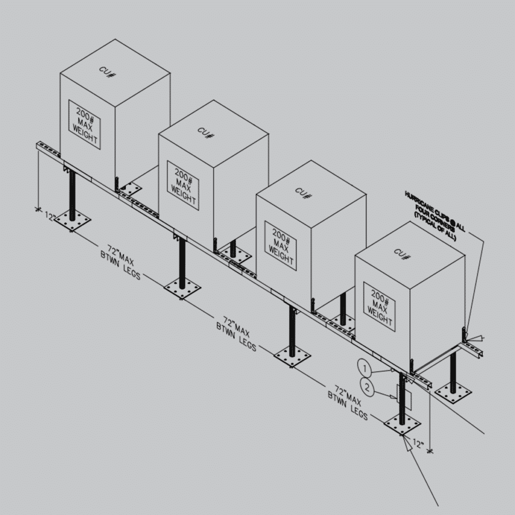 4 Condenser Unistrut Stands / Post Tensioned Slabs Metal Zinc
